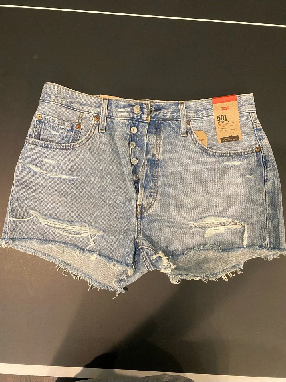 Levi's Light Blue Distressed Denim Cutoff Shorts